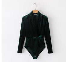 Load image into Gallery viewer, SheMujerSky Autumn Velour Women Bodysuits Sexy Jumpsuit 2017 V Neck Body Woman Long Sleeve Overalls Women's Suit