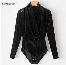 Load image into Gallery viewer, SheMujerSky Autumn Velour Women Bodysuits Sexy Jumpsuit 2017 V Neck Body Woman Long Sleeve Overalls Women's Suit