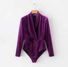 Load image into Gallery viewer, SheMujerSky Autumn Velour Women Bodysuits Sexy Jumpsuit 2017 V Neck Body Woman Long Sleeve Overalls Women's Suit