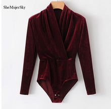Load image into Gallery viewer, SheMujerSky Autumn Velour Women Bodysuits Sexy Jumpsuit 2017 V Neck Body Woman Long Sleeve Overalls Women's Suit
